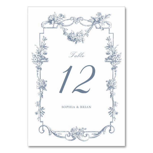 Numéro De Table Vintage cadre floral élégant Dusty Blue Mariage (Par défaut)