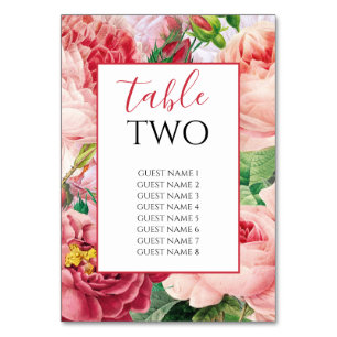 Numéro De Table Vintage Floral & Botanique Rose Roses Mariage