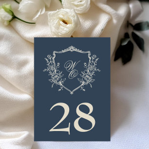 Numéro De Table Vintage Floral Crest Marine & Crème Monogram Maria