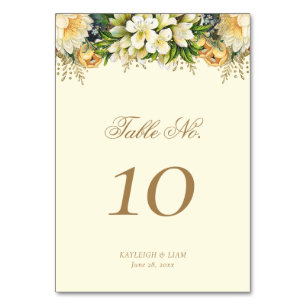 Numéro De Table Vintage Gold Cottagecore Mariage Floral