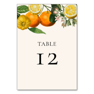 Numéro De Table Vintage Lemon Orange Greenery Mariage botanique