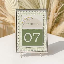 Numéro De Table Vintage Vert & Crème Floral Cadre Rustique Mariage