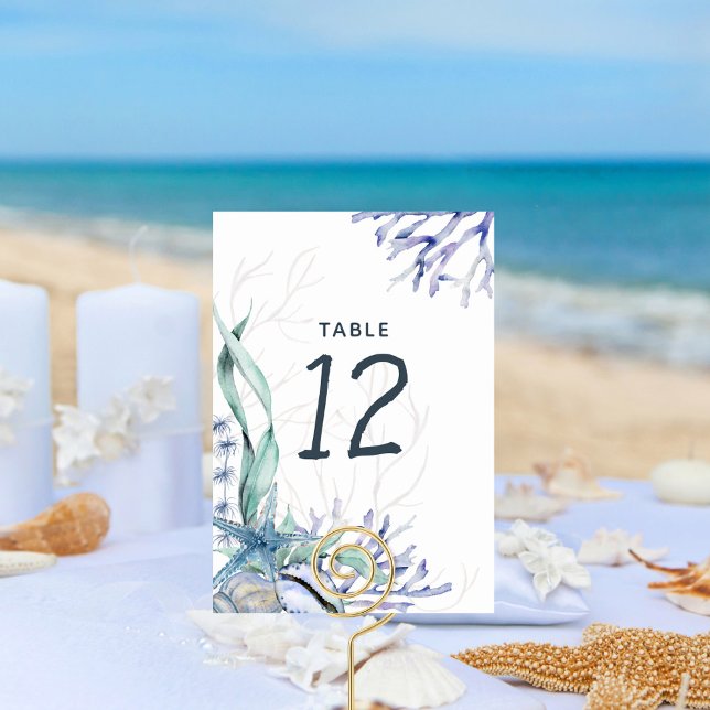 Numéro De Table Watercolor moderne Ocean Beach Mariage (Créateur téléchargé)