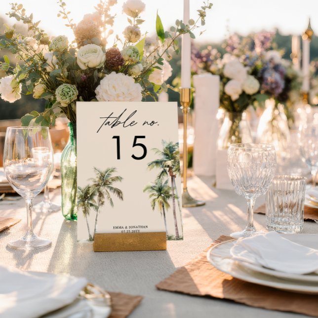 Numéro De Table Watercolor Palm Tree Wedding coastal desination (Créateur téléchargé)