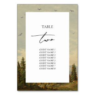 Numéro De Table Watercolor Pine Tree Forest Mounts Mariage