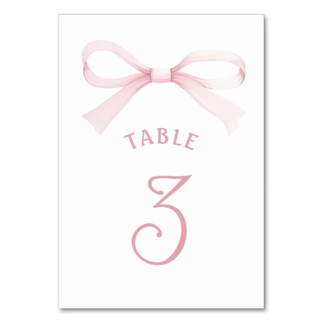 Numéro De Table Watercolor Pink Bow (Par défaut)