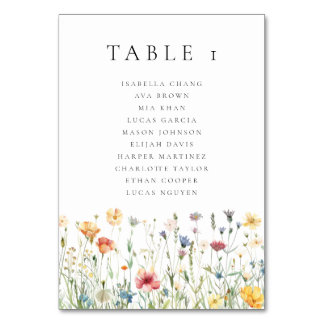 Numéro De Table Watercolor Wildflower Wedding  Table Number