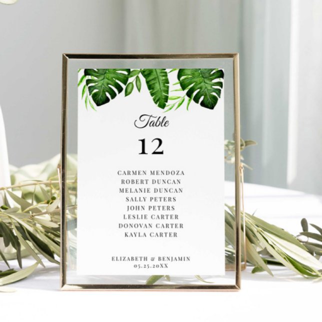 Numéro De Table Wedding Seating Chart Table Tropical Greenery  (Créateur téléchargé)