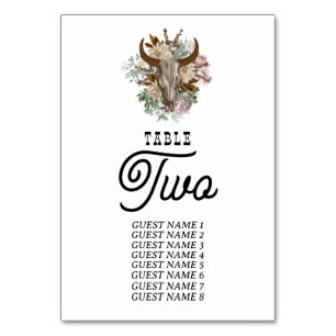 Numéro De Table Western Country Cowboy Boho Cow Mariage crâne