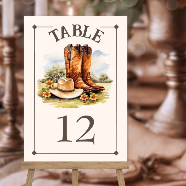 Numéro De Table Western Country Cowboy Boots Mariage Numéro de tab (Créateur téléchargé)