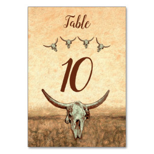 Numéro De Table Western Rustic Mariage Pays Taureau Crâne de vache