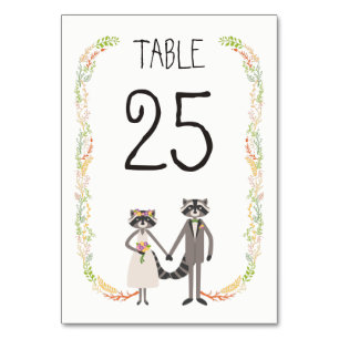 Numéro De Table Whimsical Forest Raccoons Rustic Mariage Table