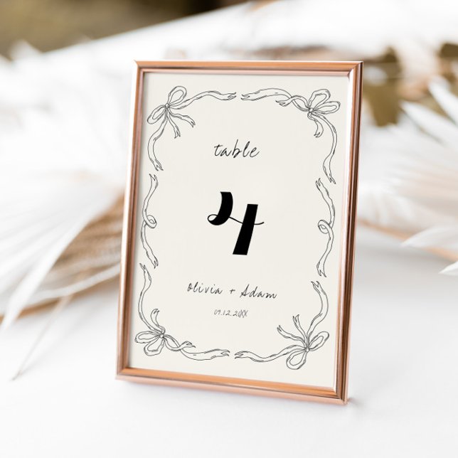 Numéro De Table Whimsical Quirky Retro Mariage main tiré Bow (Créateur téléchargé)