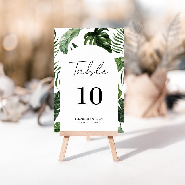 Numéro De Table Whimsical Summer Tropical Feuille Script Mariage (Créateur téléchargé)