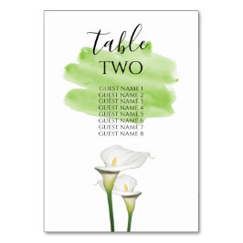 Numéro De Table White Calla Lilies Aquarelle Mariages Nom des invi