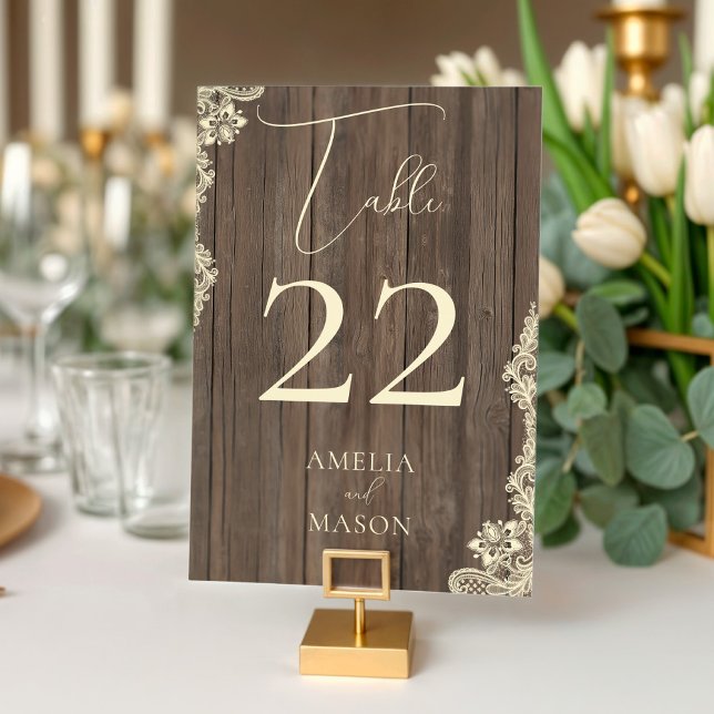Numéro De Table Wood Lace Wedding Rustic Table Number Card (Wood Lace Wedding Rustic Table Number Card)