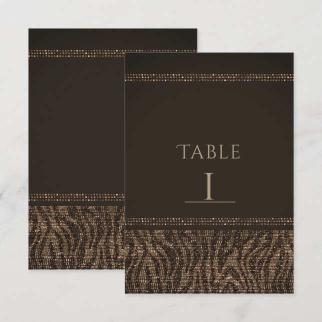 Numéro de table Zèbre Étincelle Brun Or Glam Chic (Devant / Derrière)