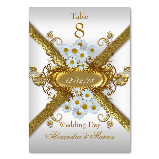 Numéro de tableau Cartes Mariage Blanc Gold Daisy (Par défaut)