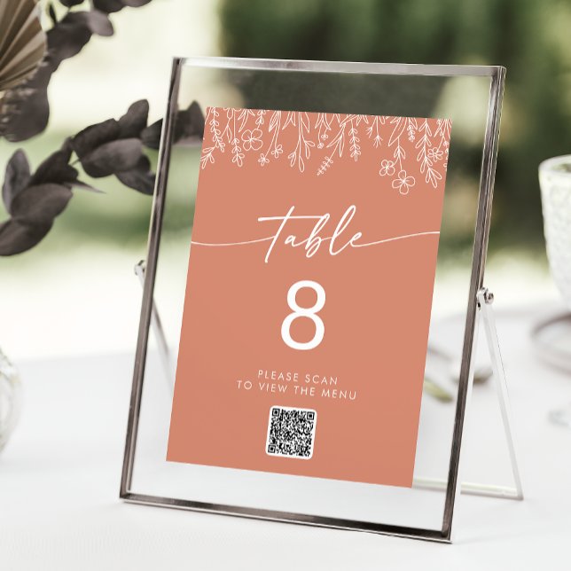 Numéros de table à code QR Fleur sauvage Terracott (Créateur téléchargé)