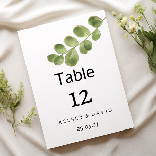 Numéros de table à feuilles de eucalyptus vert dor