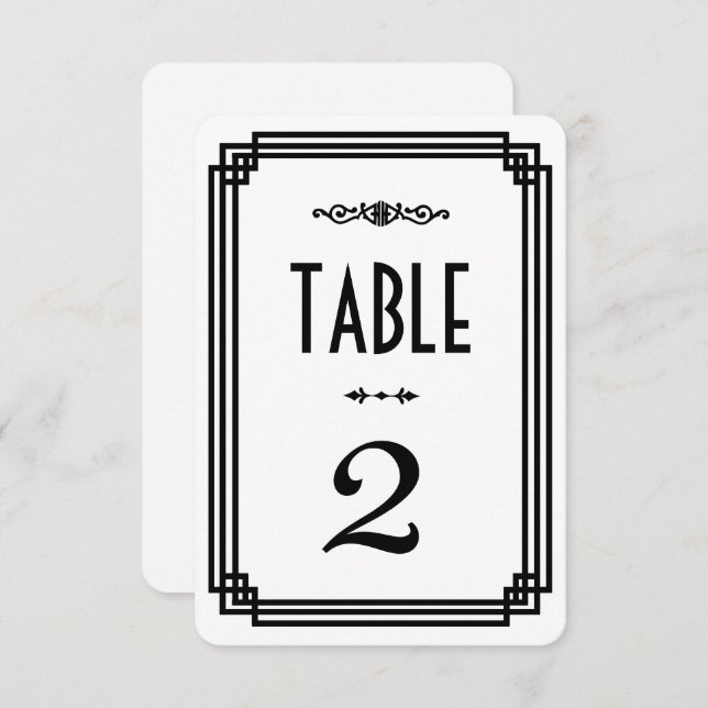 Numéros de table Art Déco blanc et noir simples (Devant / Derrière)