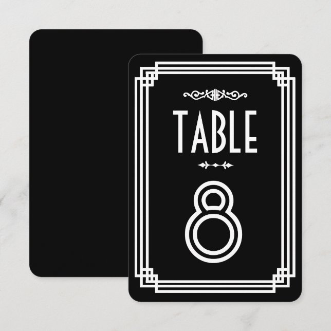 Numéros de table Art Déco noir et blanc simple (Devant / Derrière)