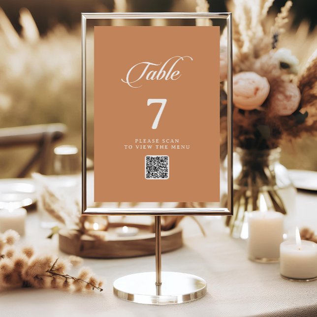 Numéros de table Chic Terracotta avec code QR call (Créateur téléchargé)