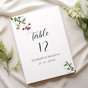 Numéros de table de fleurs rose rouge vert botaniq