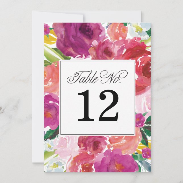 Numéros de table de mariage à l'aquarelle florale  (Devant)