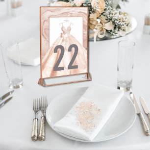 Numéros de table de mariage à l'aquarelle rose gol