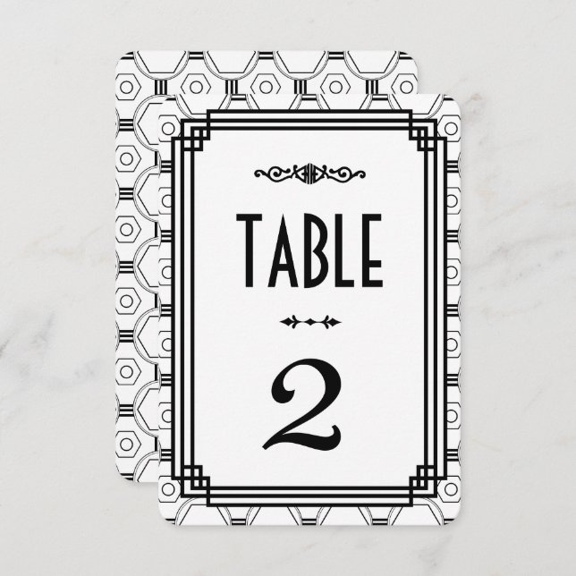 Numéros de table de mariage Art Déco blanc et noir (Devant / Derrière)