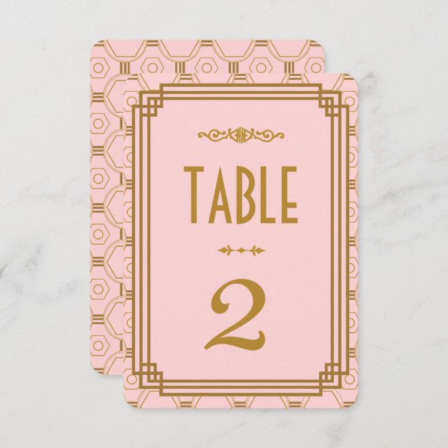 Numéros de table de mariage Art Déco rose (Devant / Derrière)