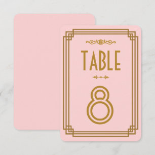 Numéros de table de mariage Art Déco rose simple