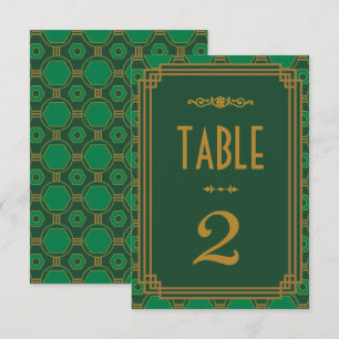 Numéros de table de mariage Art déco vert