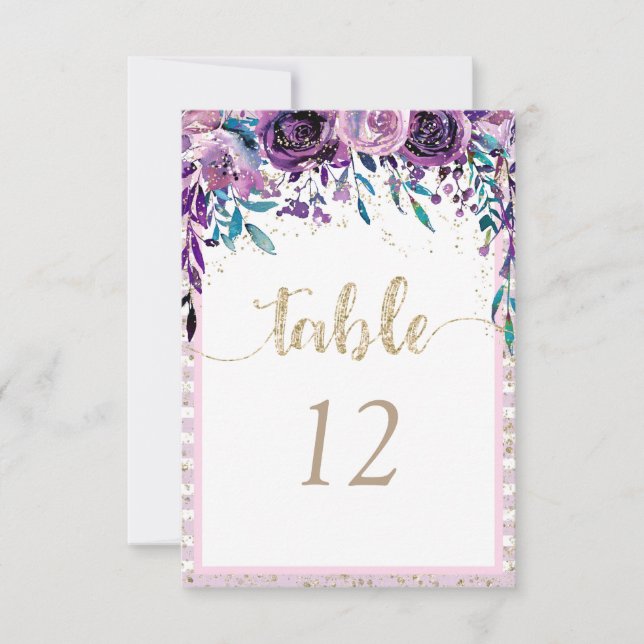 Numéros de table de mariage avec fleurs violettes  (Devant)
