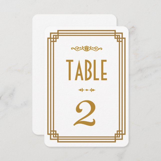 Numéros de table de mariage blanc Art déco (Devant / Derrière)