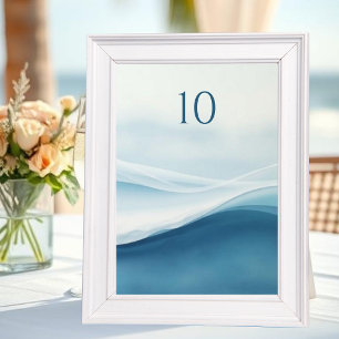 Numéros de table de mariage de plage bleu serein