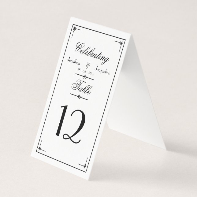 Numéros de table de Mariage de script W & B simple (Front)