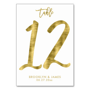 Numéros de table de mariage Effet feuille d'or Num