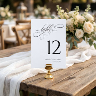 Numéros de table de mariage élégants en noir et bl