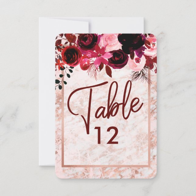 Numéros de table de mariage en floral bordeaux et  (Devant)