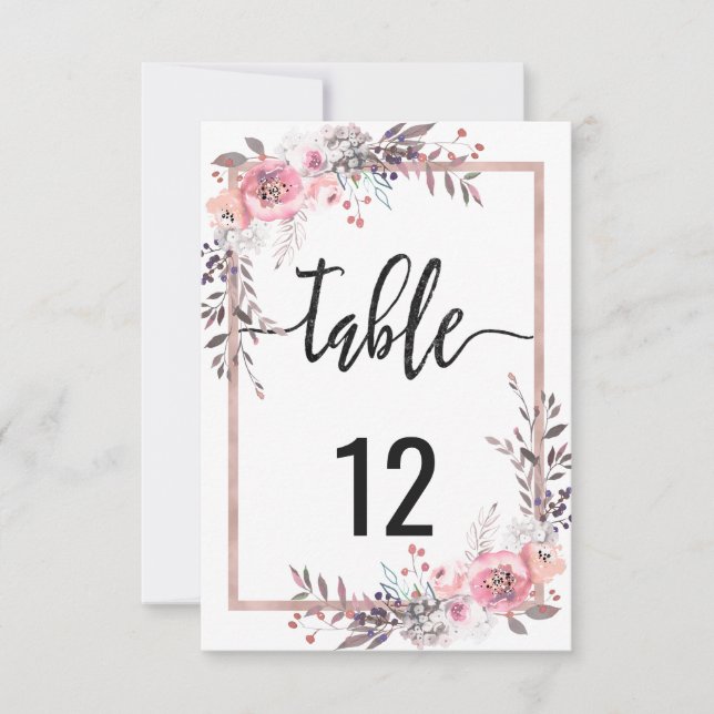 Numéros de table de mariage encadrés Blush & Rose  (Devant)