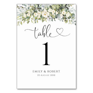 Numéros de table de mariage floraux blancs