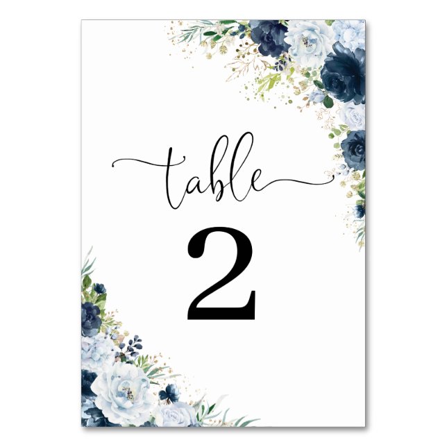 Numéros de table de mariage floraux bleu marine (Par défaut)