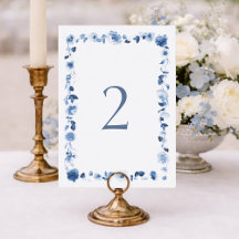 Numéros de table de mariage floraux bleu poussiére