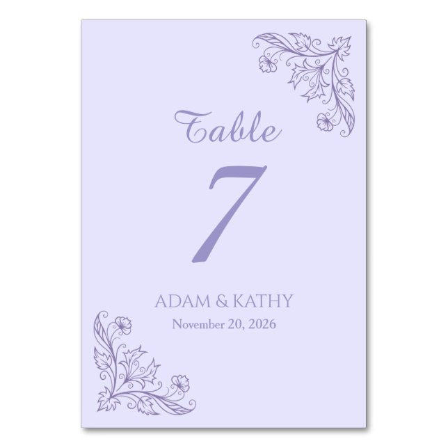 Numéros de table de mariage lavande florale minima (Par défaut)