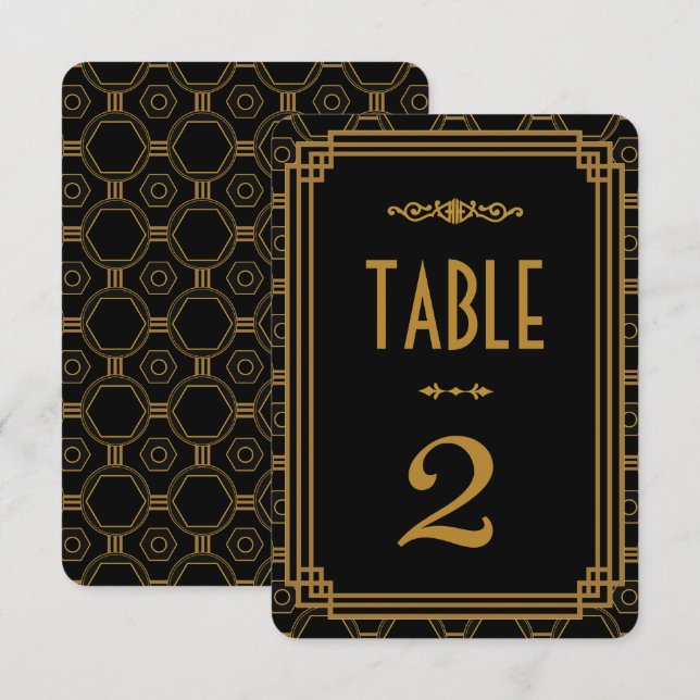 Numéros de table de mariage noir Art Déco (Devant / Derrière)