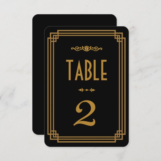 Numéros de table de mariage noir Simple Art Déco (Devant / Derrière)