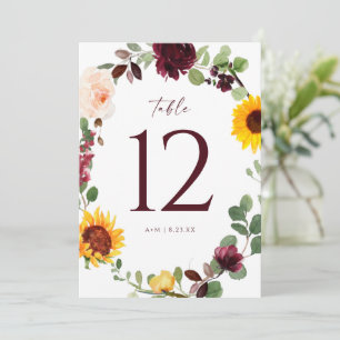Numéros de table de mariage Tournesol Roses Rouge