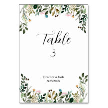 Numéros de table du Mariage fleur sauvage
